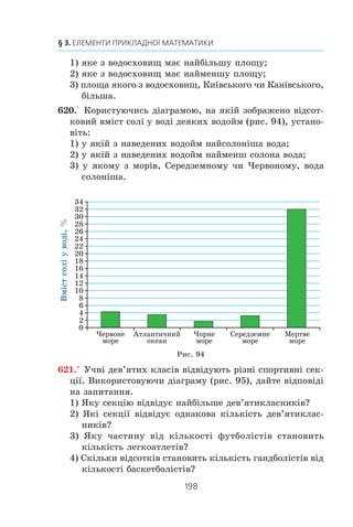 196
§ 3. ЕЛЕМЕНТИ ПРИКЛАДНОЇ МАТЕМАТИКИ
çàñòîñîâóþòü ð³çí³ ìåòîäè ¿¿ îáðîáëÿííÿ. Ö³ ìåòîäè ìîæóòü
äîïîâíþâàòè îäèí îäíîãî, ÿêèéñü ³ç íèõ ìîæå òî÷í³øå
(àäåêâàòí³øå), í³æ ³íø³, â³äîáðàæàòè êîíêðåòíó ñèòóàö³þ.
Òàê, àíàë³çóþ÷è âèñòóïè óêðà¿íñüêèõ øêîëÿð³â íà Ì³æíà-
ðîäíèõ ìàòåìàòè÷íèõ îë³ìï³àäàõ, ìîæíà âñòàíîâèòè, ùî
ñòàòèñòè÷í³ õàðàêòåðèñòèêè — ñåðåäíº çíà÷åííÿ ³ ìîäà —
âäàëî óçãîäæóþòüñÿ. À â ïðèêëàä³, ÿêèé âèçíà÷àº õîäîâèé
ðîçì³ð äæèíñ³â, íàéá³ëüø ïðèéíÿòíèì º ïîøóê ìîäè.
×èì á³ëüøèì º àðñåíàë ìåòîäèê îáðîáëåííÿ äàíèõ, òèì
îá’ºêòèâí³øèé âèñíîâîê ìîæíà îòðèìàòè.
Îçíàéîìèìîñÿ ùå ç îäí³ºþ âàæëèâîþ ñòàòèñòè÷íîþ õà-
ðàêòåðèñòèêîþ.
Ñ³ì’ÿ ïðèéíÿëà ð³øåííÿ çðîáèòè ðåìîíò êóõí³ é ö³êà-
âèòüñÿ, ñê³ëüêè êîøòóº ïîêëàñòè îäèí êâàäðàòíèé ìåòð
êàõëÿíî¿ ïëèòêè. Âèâ÷èâøè ïðåéñêóðàíò 11 áóä³âåëüíèõ
ô³ðì, âîíè îòðèìàëè òàêó ³íôîðìàö³þ (ö³íè çàïèñàíî
â ãðèâíÿõ ó ïîðÿäêó çðîñòàííÿ):
40, 40, 45, 45, 50, 65, 90, 100, 150, 225, 250.
Ñ³ì’ÿ õî÷å âèáðàòè ô³ðìó ³ç ñåðåäí³ìè ö³íàìè.
Ñåðåäíº çíà÷åííÿ îòðèìàíî¿ ñóêóïíîñò³ äàíèõ äîð³âíþº
100.
Ïðîòå îòðèìàí³ äàí³ ïîêàçóþòü, ùî ö³íó 100 ãðí. ñêîð³øå
ìîæíà â³äíåñòè äî âèñîêèõ, í³æ äî ñåðåäí³õ.
Çàçíà÷èìî, ùî ÷èñëî 65 ñòî¿òü ïîñåðåäèí³ óïîðÿäêîâàíî¿
ñóêóïíîñò³ äàíèõ. Éîãî íàçèâàþòü ìåä³àíîþ ö³º¿ âèá³ðêè.
Ó ðîçãëÿäóâàí³é ñèòóàö³¿ ñàìå ìåä³àíà äîïîìàãàº âèáðàòè
ô³ðìó ³ç ñåðåäí³ìè ö³íàìè. Ñïðàâä³, ó ïîñë³äîâíîñò³ ç 11 ÷è-
ñåë º ï’ÿòü ìåíøèõ â³ä 65 ³ ï’ÿòü á³ëüøèõ çà 65.
Òåïåð ðîçãëÿíåìî óïîðÿäêîâàíó ñóêóïí³ñòü äàíèõ, ÿêà
ñêëàäàºòüñÿ ç ïàðíî¿ ê³ëüêîñò³ ÷èñåë, íàïðèêëàä ç âîñüìè:
1, 4, 4, 7, 8, 15, 24, 24.
Òóò «ñåðåäèíîþ» âèá³ðêè º îäðàçó äâà ÷èñëà: 7 ³ 8. Ââà-
æàþòü, ùî ìåä³àíà òàêî¿ âèá³ðêè äîð³âíþº ¿õ ñåðåäíüîìó
àðèôìåòè÷íîìó
7 8
2
7 5
+
= , .
Ñåðåäíº çíà÷åííÿ, ìîäó ³ ìåä³àíó íàçèâàþòü ì³ðàìè öåíò-
ðàëüíî¿ òåíäåíö³¿ îòðèìàíî¿ ñóêóïíîñò³ äàíèõ.
 