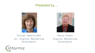 Presented by….
Chris Scavo
Digital Marketing
Strategist
Vivian Swertinski
Sr. Digital Marketing
Strategist
 