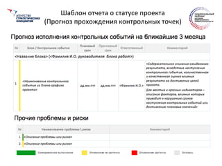 Шаблон	
  отчета	
  о	
  статусе	
  проекта	
  
(Прогноз	
  прохождения	
  контрольных	
  точек)	
  
 