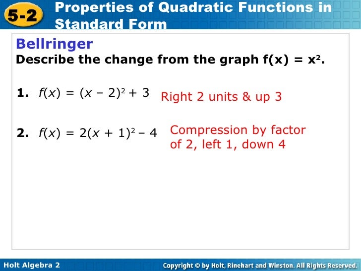 Algebra 2 9 16 Quadratics 2 Algebra 2 9 16 Quadratics 2