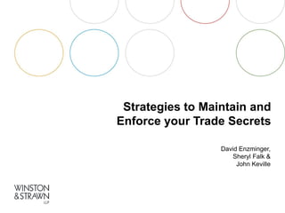 Strategies to Maintain and Enforce your Trade Secrets 
David Enzminger, Sheryl Falk & John Keville  