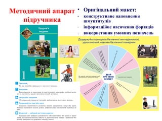 Методичний апарат
підручника
• Оригінальний макет:
- конструктивне наповнення
шмуцтитулів
- інформаційне насичення форзаців
- використання умовних позначень
 