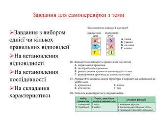 Завдання для самоперевірки з теми
Завдання з вибором
однієї чи кількох
правильних відповідей
На встановлення
відповідності
На встановлення
послідовності
На складання
характеристики
 