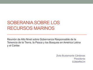SOBERANIA SOBRE LOS
RECURSOS MARINOS
Zoila Bustamante Cárdenas
Presidenta
CONAPACH
Reunión de Alto Nivel sobre Gobernanza Responsable de la
Tenencia de la Tierra, la Pesca y los Bosques en América Latina
y el Caribe
 