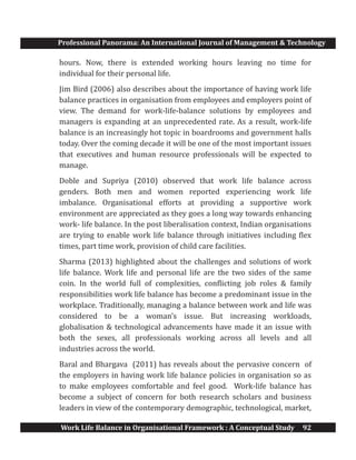 Work Life Balance in Organizational Framework:A Conceptual Study | PDF
