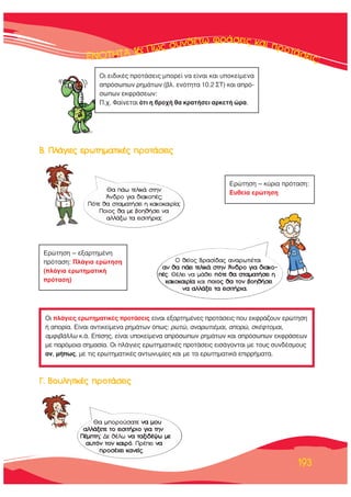 193
μ. ¶Ï¿ÁÈÂ˜ ÂÚˆÙËÌ·ÙÈÎ¤˜ ÚÔÙ¿ÛÂÈ˜
°. μÔ˘ÏËÙÈÎ¤˜ ÚÔÙ¿ÛÂÈ˜
√È Ï¿ÁÈÂ˜ ÂÚˆÙËÌ·ÙÈÎ¤˜ ÚÔÙ¿ÛÂÈ˜ Â›Ó·È ÂÍ·ÚÙËÌ¤ÓÂ˜ ÚÔÙ¿ÛÂÈ˜ Ô˘ ÂÎÊÚ¿˙Ô˘Ó ÂÚÒÙËÛË
‹ ·ÔÚ›·. ∂›Ó·È ·ÓÙÈÎÂ›ÌÂÓ· ÚËÌ¿ÙˆÓ ﬁˆ˜: ÚˆÙÒ, ·Ó·ÚˆÙÈ¤Ì·È, ·ÔÚÒ, ÛÎ¤ÊÙÔÌ·È,
·ÌÊÈ‚¿ÏÏˆ Î.¿. ∂›ÛË˜, Â›Ó·È ˘ÔÎÂ›ÌÂÓ· ·ÚﬁÛˆˆÓ ÚËÌ¿ÙˆÓ Î·È ·ÚﬁÛˆˆÓ ÂÎÊÚ¿ÛÂˆÓ
ÌÂ ·ÚﬁÌÔÈ· ÛËÌ·Û›·. √È Ï¿ÁÈÂ˜ ÂÚˆÙËÌ·ÙÈÎ¤˜ ÚÔÙ¿ÛÂÈ˜ ÂÈÛ¿ÁÔÓÙ·È ÌÂ ÙÔ˘˜ Û˘Ó‰¤ÛÌÔ˘˜
·Ó, Ì‹ˆ˜, ÌÂ ÙÈ˜ ÂÚˆÙËÌ·ÙÈÎ¤˜ ·ÓÙˆÓ˘Ì›Â˜ Î·È ÌÂ Ù· ÂÚˆÙËÌ·ÙÈÎ¿ ÂÈÚÚ‹Ì·Ù·.
∂ÚÒÙËÛË – Î‡ÚÈ· ÚﬁÙ·ÛË:
∂˘ıÂ›· ÂÚÒÙËÛË
∂ÚÒÙËÛË – ÂÍ·ÚÙËÌ¤ÓË
ÚﬁÙ·ÛË: ¶Ï¿ÁÈ· ÂÚÒÙËÛË
(Ï¿ÁÈ· ÂÚˆÙËÌ·ÙÈÎ‹
ÚﬁÙ·ÛË)
√È ÂÈ‰ÈÎ¤˜ ÚÔÙ¿ÛÂÈ˜ ÌÔÚÂ› Ó· Â›Ó·È Î·È ˘ÔÎÂ›ÌÂÓ·
·ÚﬁÛˆˆÓ ÚËÌ¿ÙˆÓ (‚Ï. ÂÓﬁÙËÙ· 10.2 ™Δ) Î·È ·Úﬁ-
ÛˆˆÓ ÂÎÊÚ¿ÛÂˆÓ:
¶.¯. º·›ÓÂÙ·È ﬁÙÈ Ë ‚ÚÔ¯‹ ı· ÎÚ·Ù‹ÛÂÈ ·ÚÎÂÙ‹ ÒÚ·.
£· ¿ˆ ÙÂÏÈÎ¿ ÛÙËÓ
ÕÓ‰ÚÔ ÁÈ· ‰È·ÎÔ¤˜;
¶ﬁÙÂ ı· ÛÙ·Ì·Ù‹ÛÂÈ Ë Î·ÎÔÎ·ÈÚ›·;
¶ÔÈÔ˜ ı· ÌÂ ‚ÔËı‹ÛÂÈ Ó·
·ÏÏ¿Íˆ Ù· ÂÈÛÈÙ‹ÚÈ·;
£· ÌÔÚÔ‡Û·ÙÂ Ó· ÌÔ˘
·ÏÏ¿ÍÂÙÂ ÙÔ ÂÈÛÈÙ‹ÚÈÔ ÁÈ· ÙËÓ
¶¤ÌÙË; ¢Â ı¤Ïˆ Ó· Ù·ÍÈ‰¤„ˆ ÌÂ
·˘ÙﬁÓ ÙÔÓ Î·ÈÚﬁ. ¶Ú¤ÂÈ Ó·
ÚÔÛ¤¯ÂÈ Î·ÓÂ›˜.
√ ıÂ›Ô˜ μÚ·Û›‰·˜ ·Ó·ÚˆÙÈ¤Ù·È
·Ó ı· ¿ÂÈ ÙÂÏÈÎ¿ ÛÙËÓ ÕÓ‰ÚÔ ÁÈ· ‰È·ÎÔ-
¤˜. £¤ÏÂÈ Ó· Ì¿ıÂÈ ﬁÙÂ ı· ÛÙ·Ì·Ù‹ÛÂÈ Ë
Î·ÎÔÎ·ÈÚ›· Î·È ÔÈÔ˜ ı· ÙÔÓ ‚ÔËı‹ÛÂÈÈ
Ó· ·ÏÏ¿ÍÂÈ Ù· ÂÈÛÈÙ‹ÚÈ·.
 