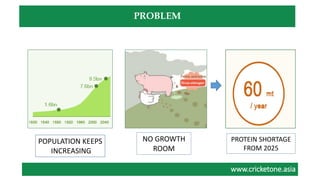 www.cricketone.asiawww.cricketone.asia
PROBLEM
POPULATION KEEPS
INCREASING
NO GROWTH
ROOM
PROTEIN SHORTAGE
FROM 2025
 