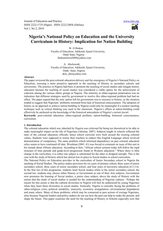 [9 17]nigeria’s national policy on education and the university ...