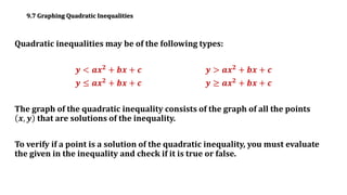 Graphing Quadratic Inequalities Verifying Solutions