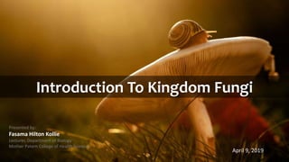 Introduction To Kingdom Fungi
Presented by:
Fasama Hilton Kollie
Lecturer, Department of Biology
Mother Patern College of Health Sciences
April 9, 2019
 