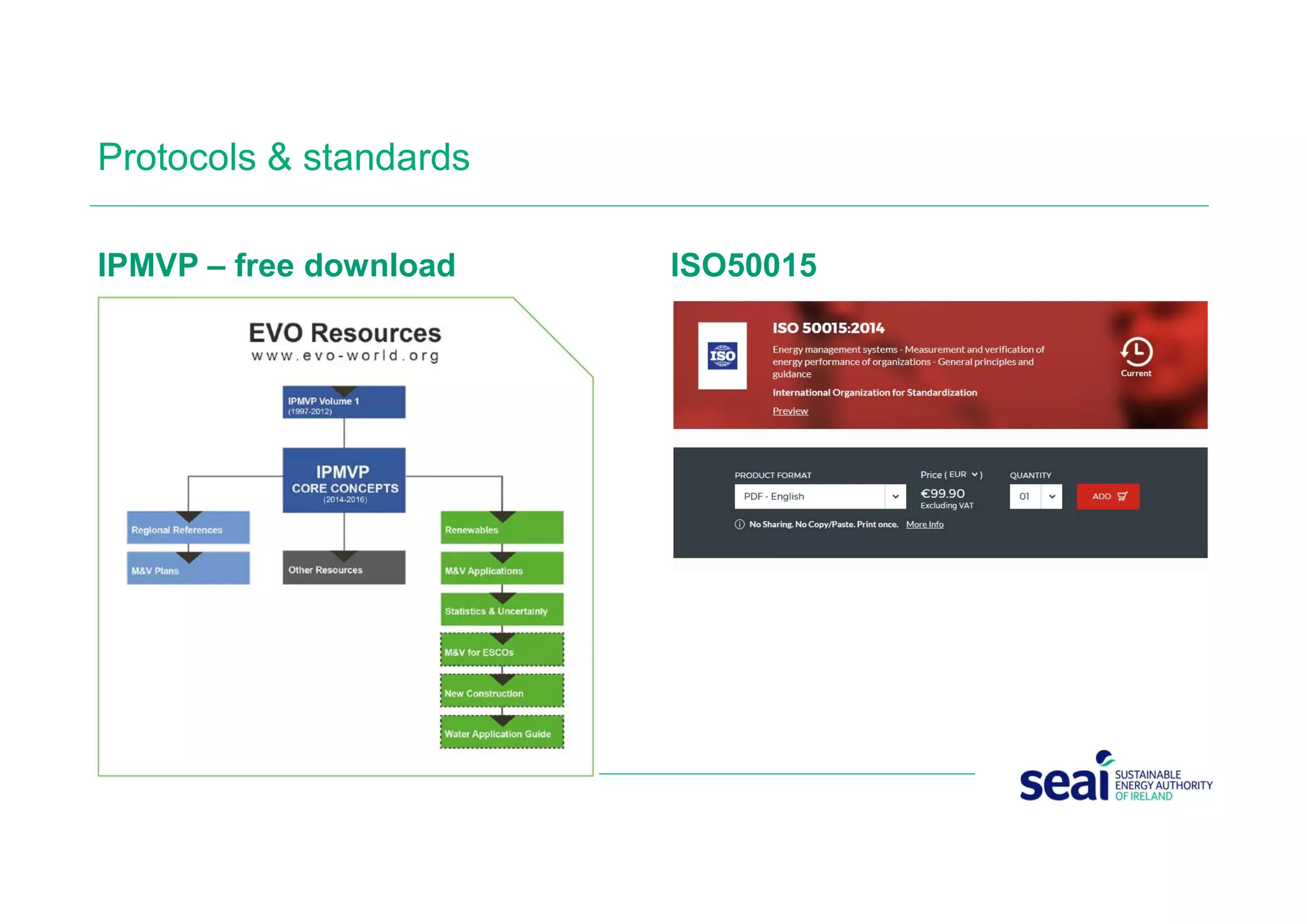 Protocols & standards
IPMVP – free download ISO50015
 