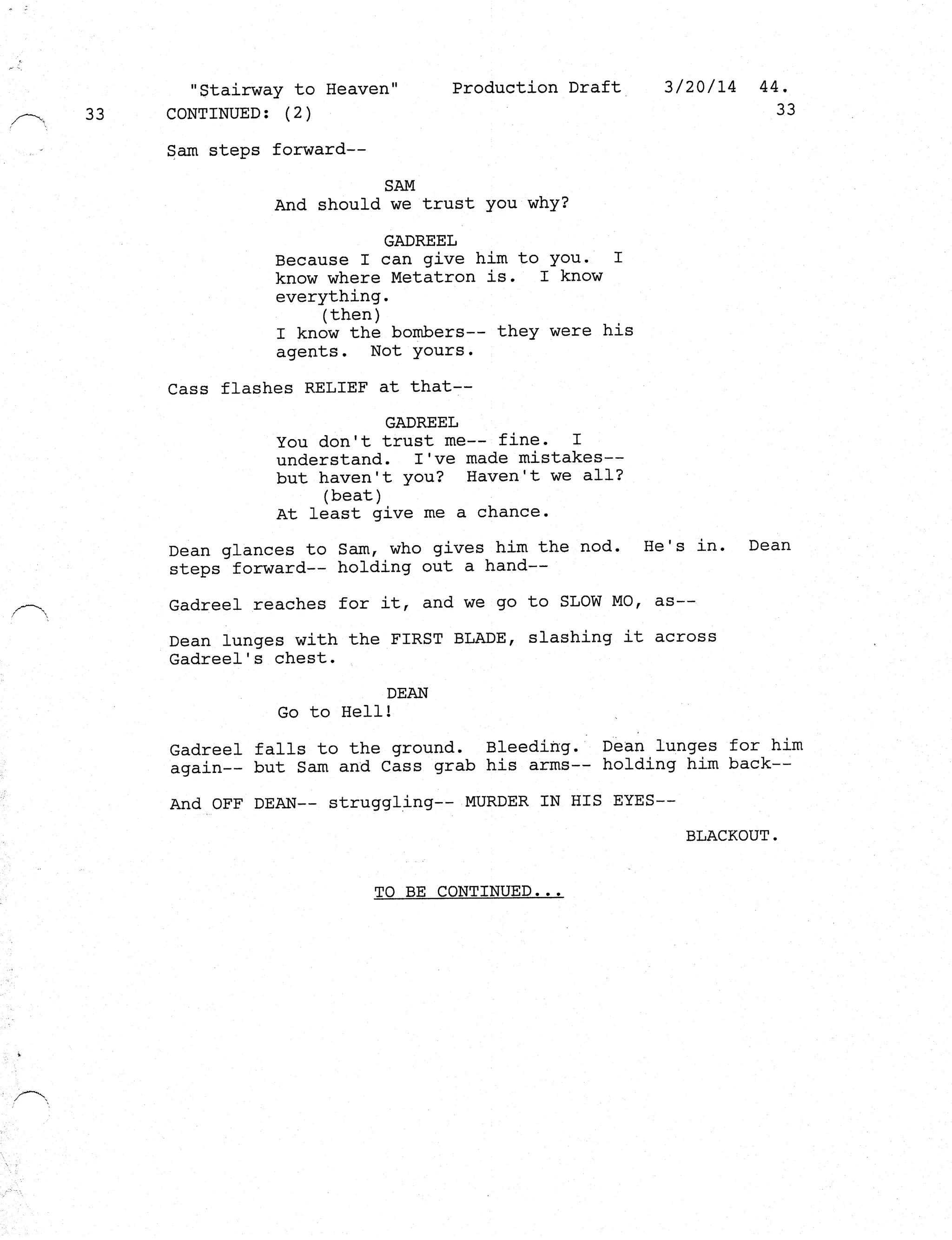 Supernatural 9.22 Stairway to Heaven Script | PDF