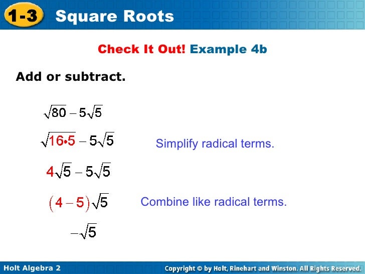 Algebra 2. 9.19 Simplifying Square Roots