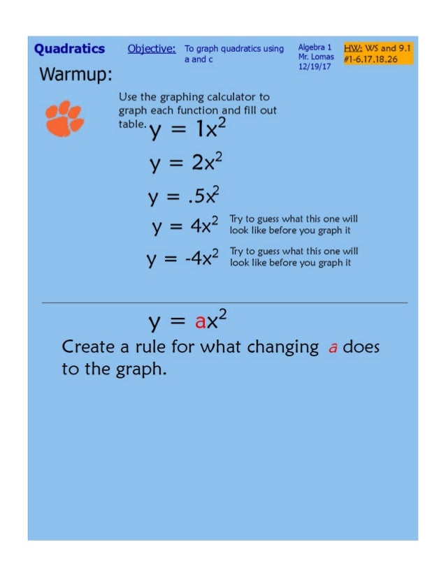 9 1 And Graphing Quadratics Vertex Form