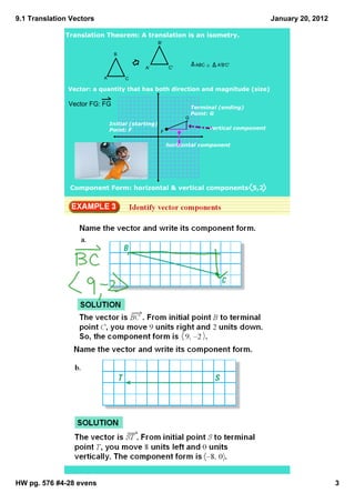 Vector Translation Math 9 9.1 notes | PDF