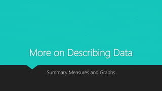 More on Describing Data
Summary Measures and Graphs
 