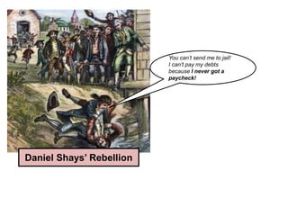 Daniel Shays’ Rebellion
You can’t send me to jail!
I can’t pay my debts
because I never got a
paycheck!
 