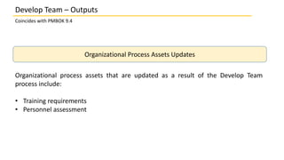 Coincides with PMBOK 9.4
Organizational Process Assets Updates
Organizational process assets that are updated as a result ...