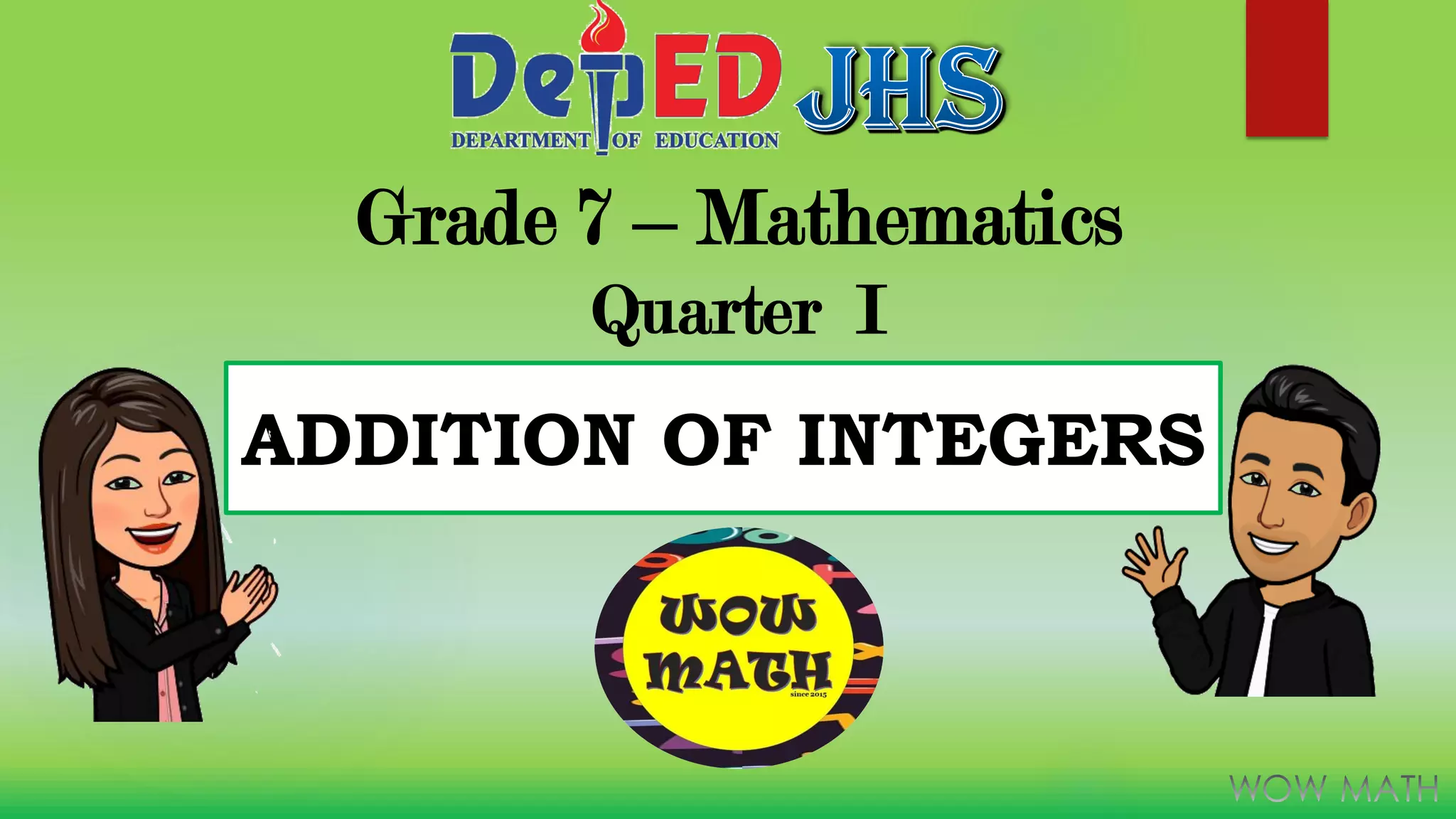 Addition of Integers | PDF