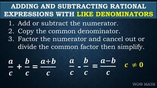 addition and subtraction rational algebraic expressions | PPT