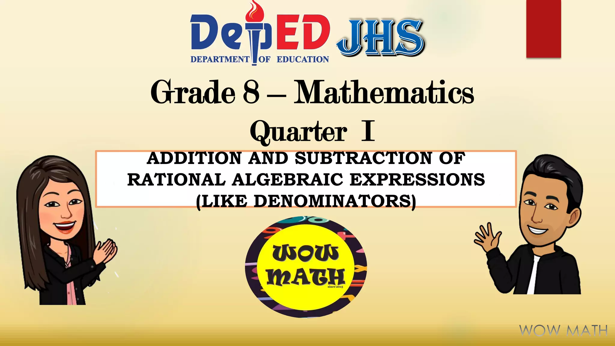 Addition And Subtraction Of Rational Expressions With Like Denominators ...