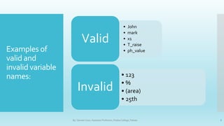 Variables in C | PPTX | Programming Languages | Computing