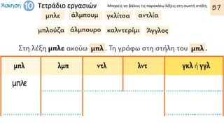 Τετράδιο εργασιών Μπορείς να βάλεις τις παρακάτω λέξεις στη σωστή στήλη;
 