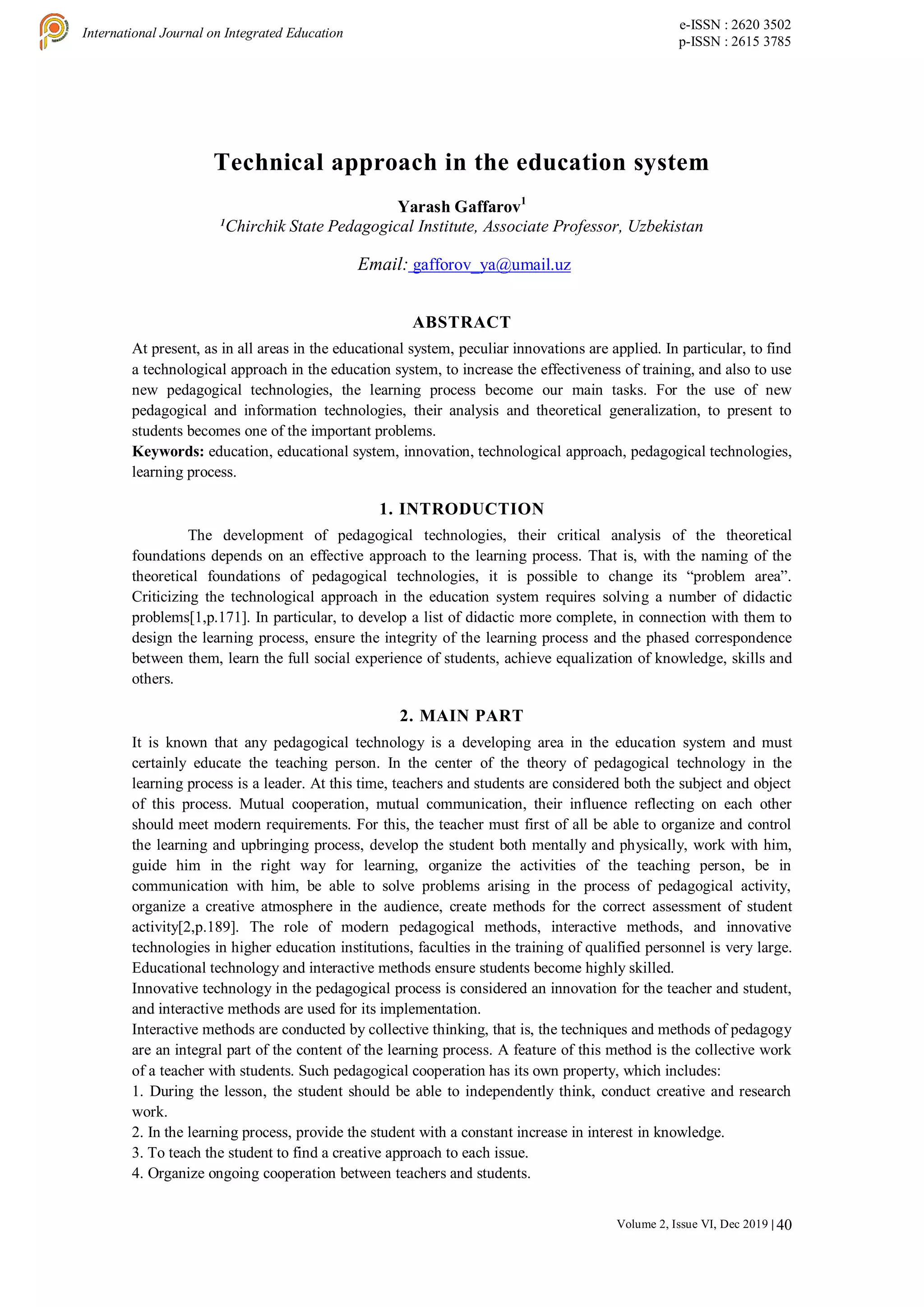 Technical approach in the education system | PDF