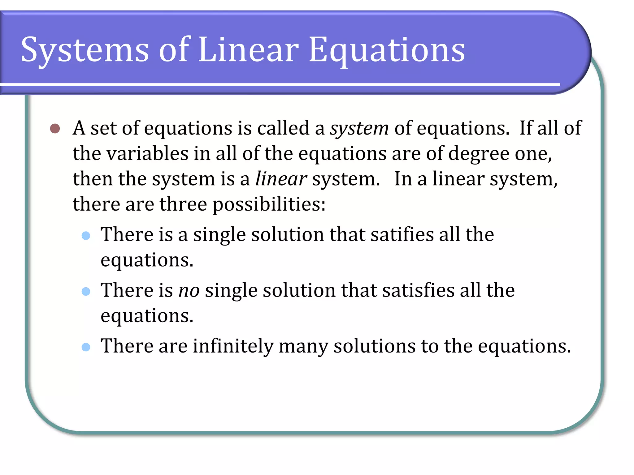 9.1 Systems of Linear Equations | PPT