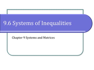 9.6 Systems of Inequalities
Chapter 9 Systems and Matrices
 