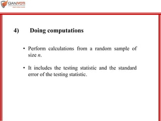 MBA 901
Doing computations
4)
• Perform calculations from a random sample of
size n.
• It includes the testing statistic and the standard
error of the testing statistic.
 