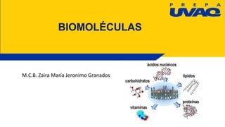 BIOMOLÉCULAS
M.C.B. Zaira María Jeronimo Granados
 