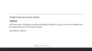 PROF.S.SUBBIAH et al.
- Single molecule inversion probes:
- MANTIS
MSI score after calculating the allele distribution difference value of each microsatellite site
by comparing tumor and normal samples.
quantitative analysis
 