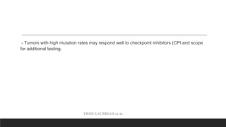 PROF.S.SUBBIAH et al.
- Tumors with high mutation rates may respond well to checkpoint inhibitors (CPI and scope
for additional testing.
 