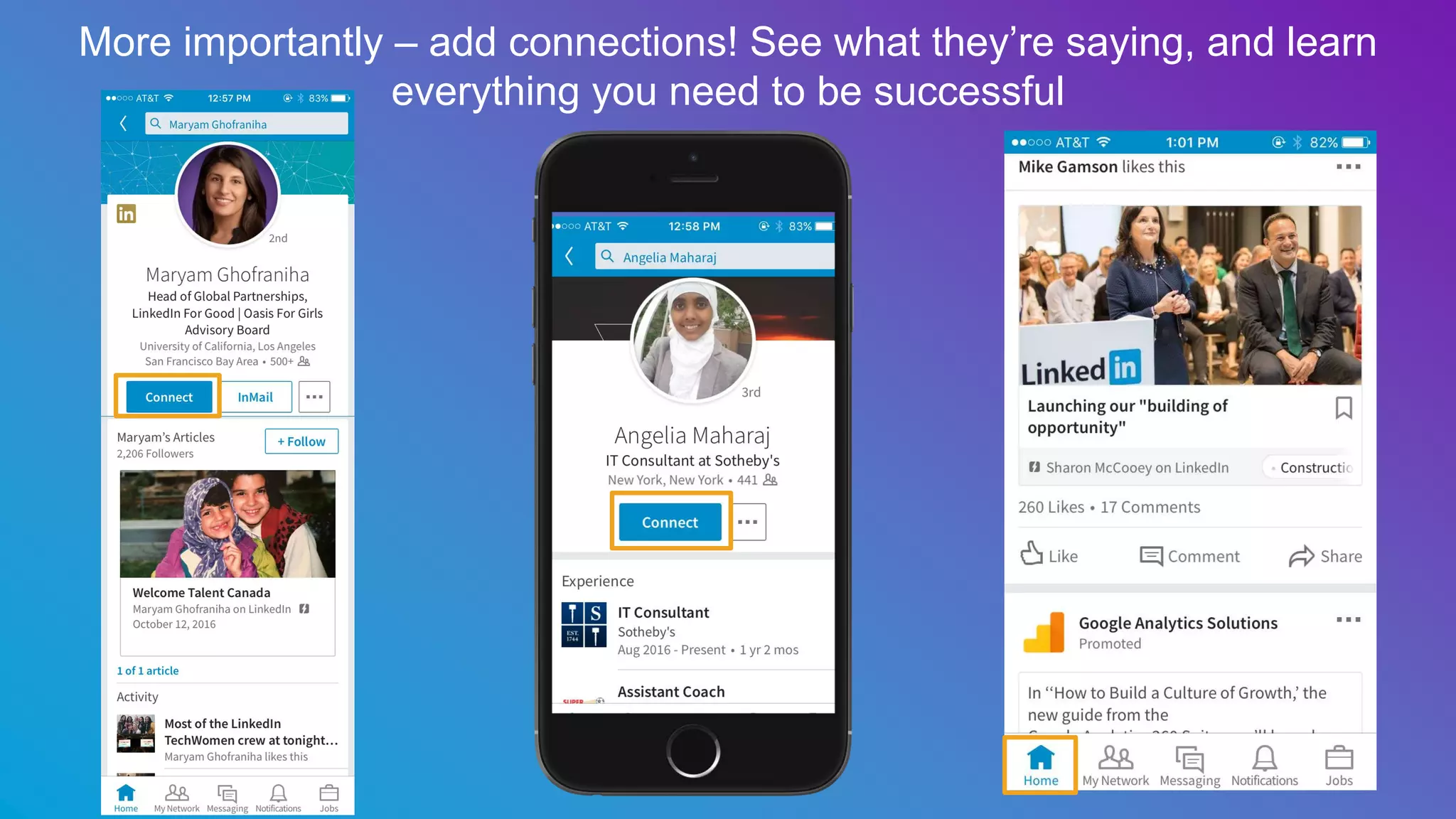 See what your connections are doing, reading and publishing in your feed
 