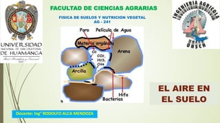 FISICA DE SUELOS Y NUTRICION VEGETAL
AG - 241
EL AIRE EN
EL SUELO
FACULTAD DE CIENCIAS AGRARIAS
Docente: Ing° RODOLFO ALCA MENDOZA
 