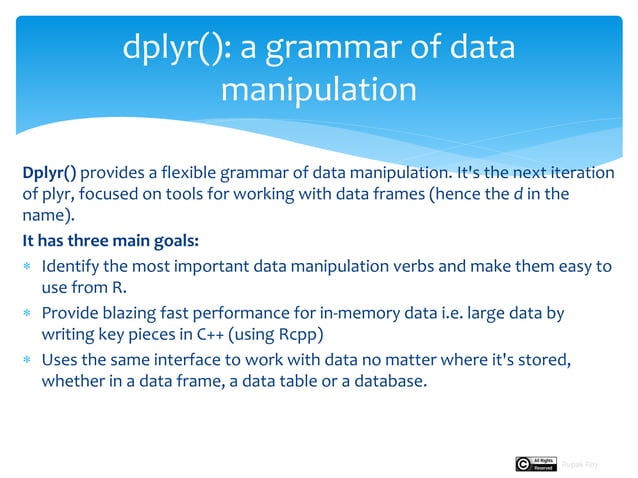 Manipulating Data using DPLYR in R Studio | PPT