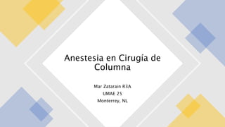Mar Zatarain R3A
UMAE 25
Monterrey, NL
Anestesia en Cirugía de
Columna
 