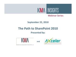 Webinar Series

      September 22, 2010

The Path to SharePoint 2010
        Presented by:


             and
 