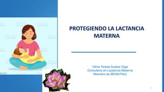 PROTEGIENDO LA LACTANCIA
MATERNA
Vilma Teresa Suárez Giga
Consultora en Lactancia Materna
Miembro de IBFAN Perú
1
 