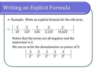 Writing Explicit Formulas 9.1 Sequences and Their Notations | PDF