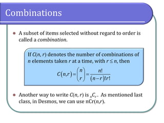 Combiinnations Math 9.5 Counting Principles | PDF
