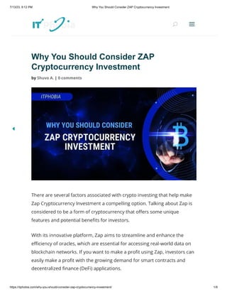 Why You Should Consider ZAP Cryptocurrency Investment