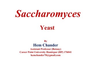 Yeast
By
Hem Chander
Assistant Professor (Botany)
Career Point University Hamirpur (HP) 176041
hemchander78@gmail.com
 