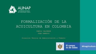 CAMILO VALVERDE
JUAN ZAMUDIO
Dirección Técnica de Administración y Fomento
FORMALIZACIÓN DE LA
ACUICULTURA EN COLOMBIA
 