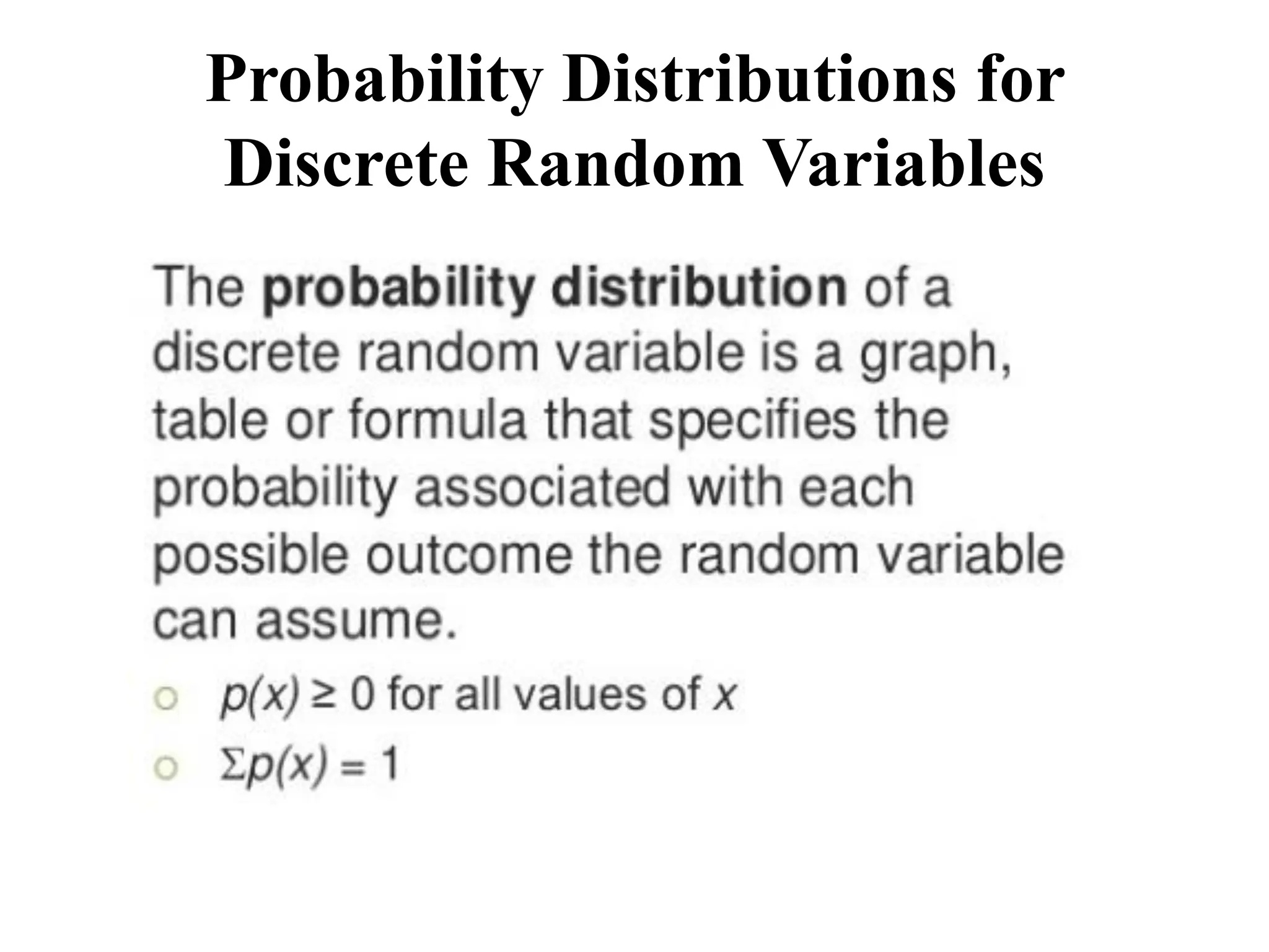 Probability Distributions for
Discrete Random Variables