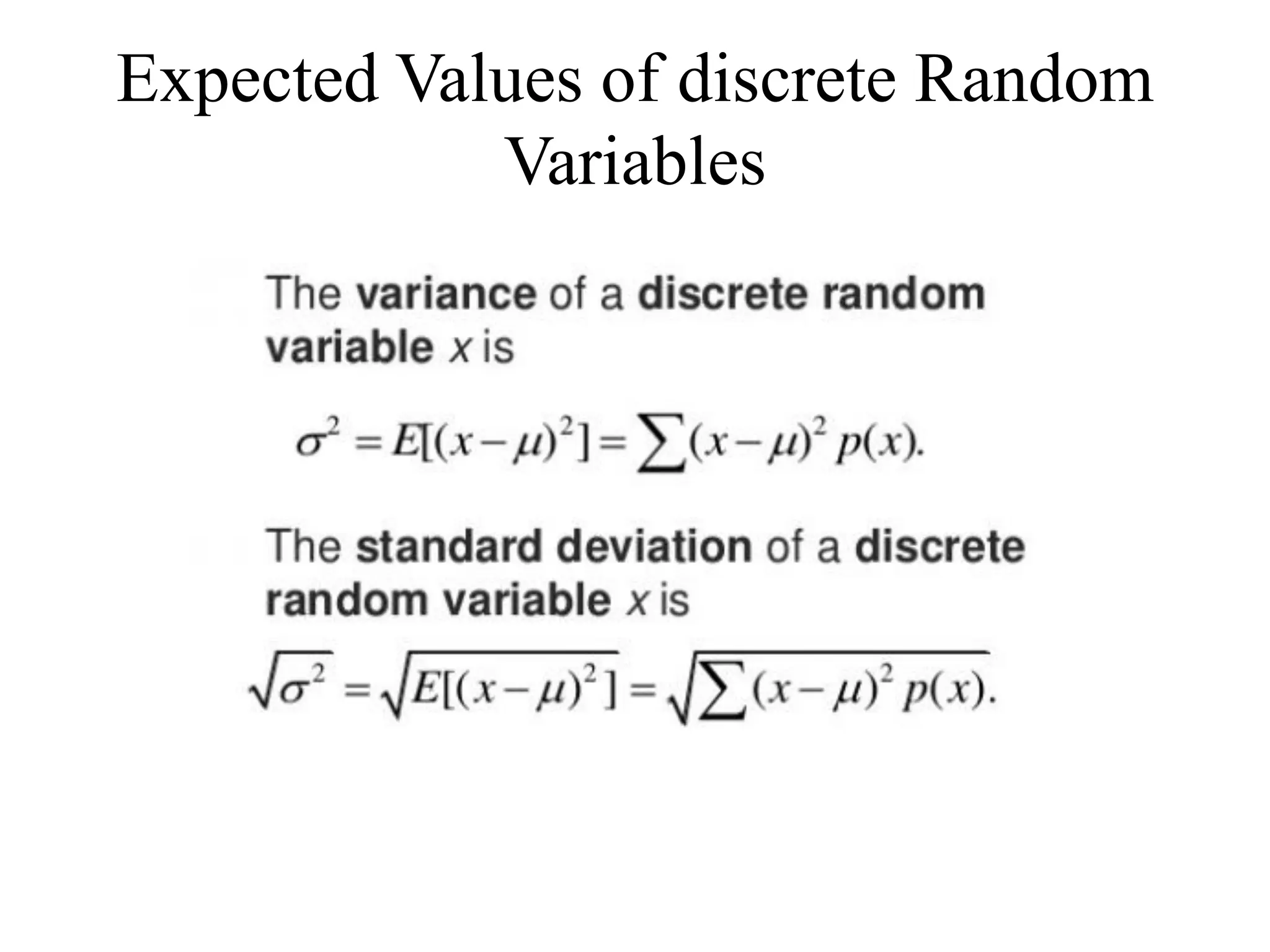 Expected Values of discrete Random
Variables