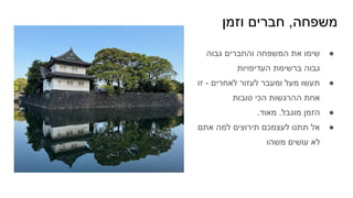 ‫וזמן‬ ‫חברים‬ ,‫משפחה‬
●
‫גבוה‬ ‫והחברים‬ ‫המשפחה‬ ‫את‬ ‫שימו‬
‫העדיפויות‬ ‫ברשימת‬ ‫גבוה‬
●
‫זו‬ - ‫לאחרים‬ ‫לעזור‬ ‫ומעבר‬ ‫מעל‬ ‫תעשו‬
‫טובות‬ ‫הכי‬ ‫ההרגשות‬ ‫אחת‬
●
.‫מאוד‬ .‫מוגבל‬ ‫הזמן‬
●
‫אתם‬ ‫למה‬ ‫תירוצים‬ ‫לעצמכם‬ ‫תתנו‬ ‫אל‬
‫משהו‬ ‫עושים‬ ‫לא‬
 