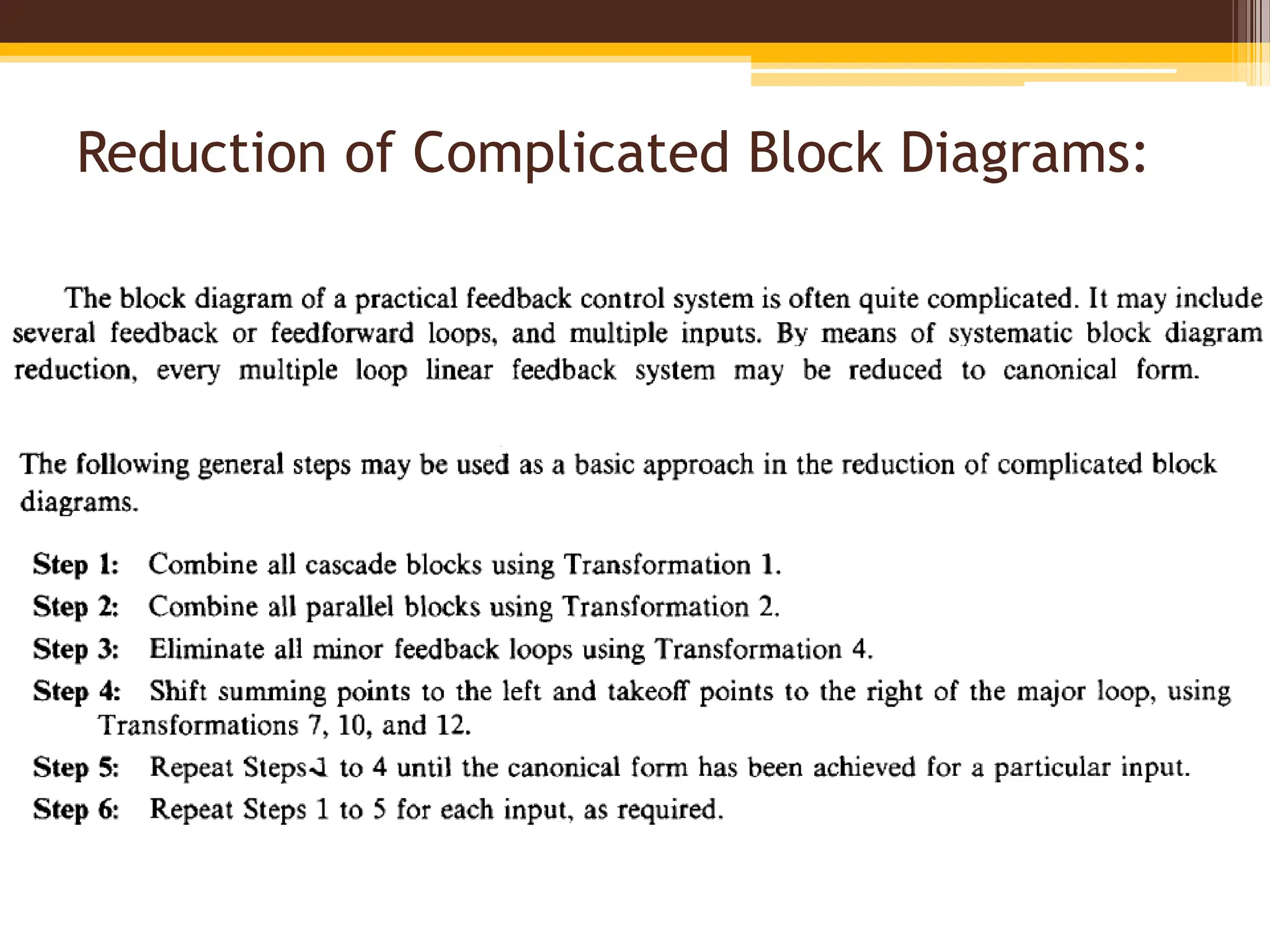 Reduction of Complicated Block Diagrams:
 