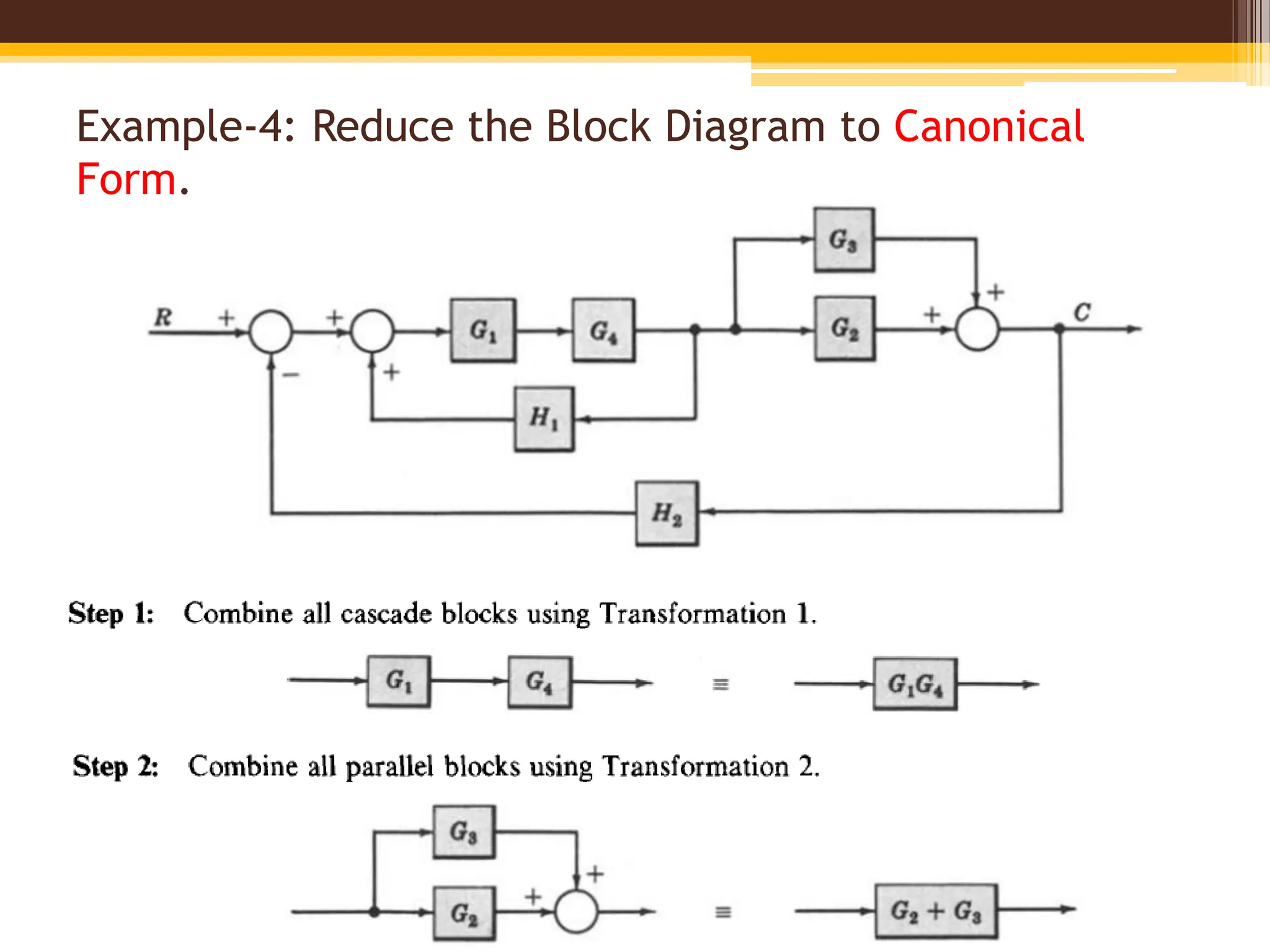 Example-4: Reduce the Block Diagram to Canonical
Form.
 